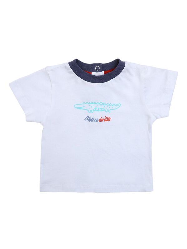 Boys White & Medium Blue T-shirt with Short Dungaree image number 2